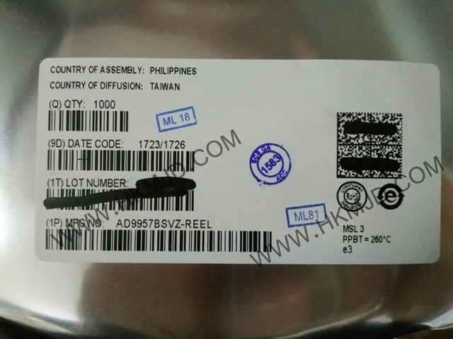ADI AD9957BSVZ 1 GSPS正交數(shù)字升頻器，帶18位I/Q數(shù)據(jù)通道和14位DAC
